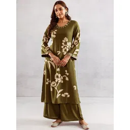 Sangria Women Floral Printed Regular Thread Work Kurta with Palazzos-picture-23
