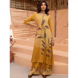 Sangria Women Floral Printed Regular Thread Work Kurta with Palazzos-image-25