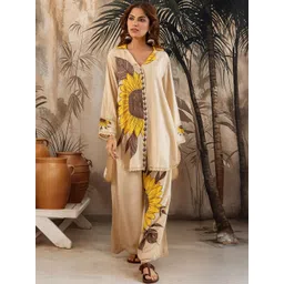 Sangria Women Floral Printed Regular Thread Work Kurta with Palazzos-image-29