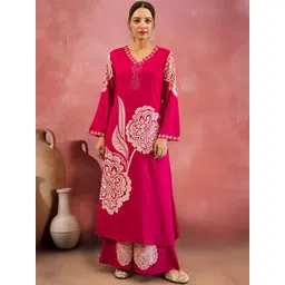 Sangria Women Floral Printed Sequinned Embroidered Straight Kurta & Palazzos-picture-23