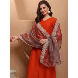 Sangria Women Floral Regular Thread Work Kurta with Trousers & With Dupatta-picture-24