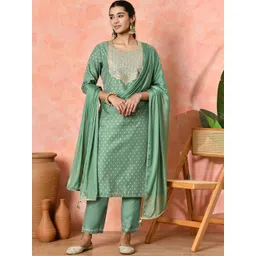 Sangria Women Geometric Woven Design Kurta with Trousers & Dupatta-picture-39