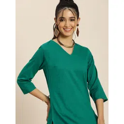 Sangria Women Green Pure Cotton Geometric Printed Kurta with Trousers-picture-13