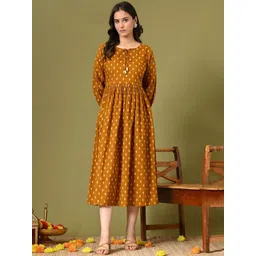 Sangria Women Mustard Cotton Dresses-picture-14