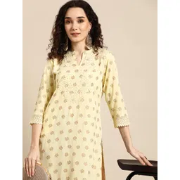 Sangria Women Off White Floral Embroidered Thread Work Pastels Kurta-picture-41