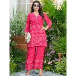 Sangria Women Pink Natural Crepe Printed Kurta with Palazzo Co-ord Set-picture-35