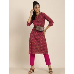 Sangria Women Pink Pure Cotton Bandhani Printed Kurta with Trousers-picture-21