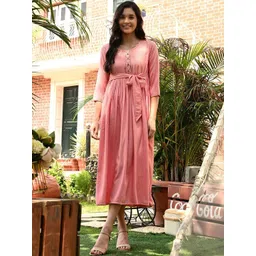 Sangria Women Pink Viscose Rayon Empire Dresses-picture-34