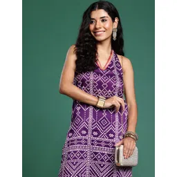 Sangria Women Printed Halter Neck Kurta With Palazzos-picture-26