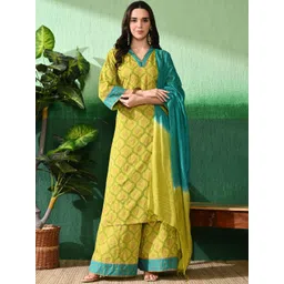 Sangria Women Printed Straight Kurta & Palazzos With Dupatta-picture-32