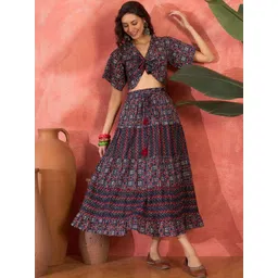 Sangria Women Printed Viscose Rayon Crop Top & Skirt Co-Ord Set-image-25