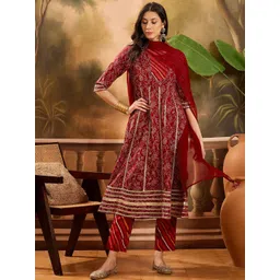 Sangria Women Printed With Gota Patti Pure Cotton Anarkali Kurta with Trousers & Dupatta-picture-24