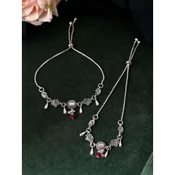 Sangria Women Silver-Plated Artificial Beads Studded Fish Designed Anklets-picture-36