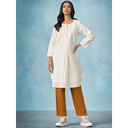 Sangria Women Solid Cotton Kurta with Trousers-picture-26