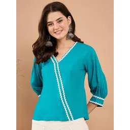 Sangria Women Solid V-Neck Puff Sleeve Top-picture-38