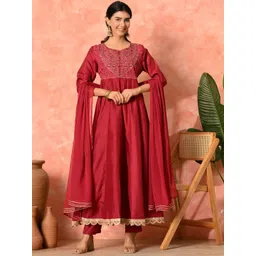 Sangria Women Solid Yoke Design Kurta with Trousers & Dupatta-picture-18