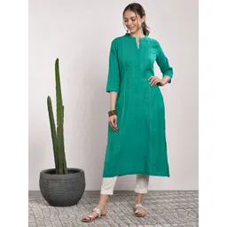 Sangria Women Teal Solid Straight Kurta-picture-37