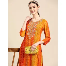 Sangria Women Yellow Bandhani Embroidered Thread Work Kurta-picture-36