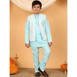 Sangria Woven Design Mandarin Collar Kurta & Pyjamas With Jacket-picture-50