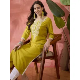 Sangria Yellow Floral Yoke Design Round Neck Straight Kurta-picture-17