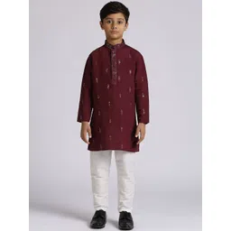 sangria YK Boys Ethnic Motifs Embroidered Regular Sequinned Kurta with Pyjamas-picture-30