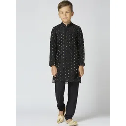 sangria YK Boys Ethnic Motifs Woven Design Mandarin Collar Chanderi Cotton Kurta With Trouser-picture-38