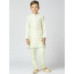 sangria YK Boys Ethnic Motifs Woven Design Mandarin Collar Chanderi Cotton Kurta With Trouser-picture-37