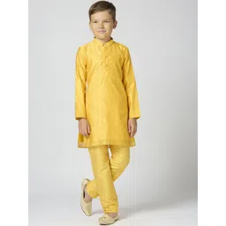 sangria YK Boys Ethnic Motifs Woven Design Mandarin Collar Chanderi Cotton Kurta With Trouser-picture-33