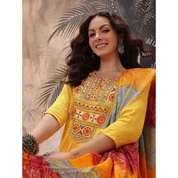 Sangria Yoke Design Mirror Work Embroidered Kurta With Trousers & Bandhani Print Dupatta-picture-37