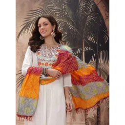 Sangria Yoke Design Mirror Work Embroidered Kurta With Trousers & Bandhani Print Dupatta-picture-38