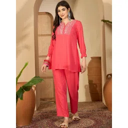 Sangria Yoke Design V-Neck Tunic & Trousers Co-Ords-picture-18