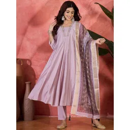 Sangria Yoke Design Zari Work Anarkali Kurta & Trousers With Dupatta-picture-17