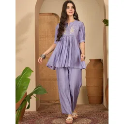 Sangria Yoke Embroidered V-Neck Tunic & Trousers Co-Ords-picture-29