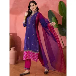 Sangria Zari Sequence Embroidered Kurta With Trousers & Dupatta-picture-14