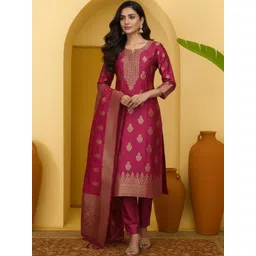 Sangria Zari Woven Design Kurta & Trousers with Dupatta Set-picture-12