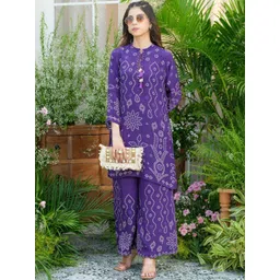 Violet Natural Crepe Handwork Kurta with Palazzo Co-ord Set-image-46