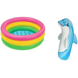 sani international Toy Mall Combo of 3 Feet Inflatable Hit Me Dolphin and 2 feet Bath tub air Filling for kids for baby Inflatable HitMe Toys, Swimming Pool-picture-28