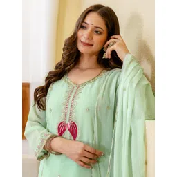 SANISA Embroidered V-Neck Sequinned Georgette Straight Kurta With Trousers & Dupatta-picture-13