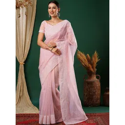 SANISA Ethnic Motifs Embroidered Supernet Saree-picture-29