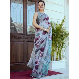 SANISA Floral Pure Linen Saree-picture-28