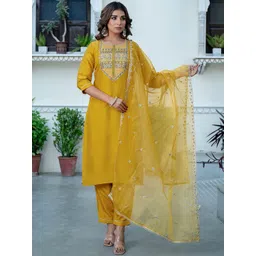 SANISA Women Ethnic Motifs Regular Sequinned Kurta with Trousers & With Dupatta-picture-28