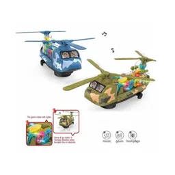 Sanjary Battery Operated Transparent Gear Transporter Helicopter Airplane Vehicle Toy for Kids with Lights, Music and Bump & Go Mode  -Color & Design May Vary-image-16