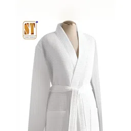 Sanjeev Textiles Unisex White Waffle Textured Cotton Bath Robe-picture-24