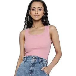 sanjis enterprise Women Stretchable Sleeveless Square Neck Basics Solid Casual Trendy Stylish Ribbed Crop Top Fashion Tank Tops Summer Sleeveless Cut Sleeves Trendy top Women Girls-picture-35