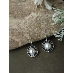 Sanjog German Silver Artificial Beaded Oxidised Circular Shaped Drop Earrings-picture-34