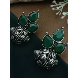 Sanjog German Silver Plated Artificial Stones Studded Teardrop Oxidised Drop Earrings-picture-18