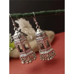 Sanjog German Silver Silver-Plated Ghungroo Beaded Dome Shaped Oxidised Jhumkas-picture-41