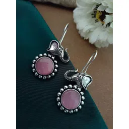 Sanjog German Silver Silver-Plated Stones Studded Circular Shaped Oxidised Drop Earrings-picture-25