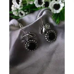 Sanjog German Silver Silver-Plated Stones Studded Circular Shaped Oxidised Drop Earrings-picture-33