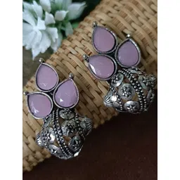 Sanjog German Silver Silver-Plated Stones Studded Teardrop Oxidised Drop Earrings-picture-32